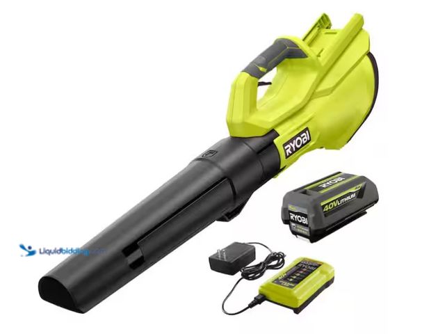 Lot 49-3431852 - RYOBI 40V 120 MPH 550 CFM Cordless Battery Leaf Blower With 4.0 Ah Battery and Charger, Model # RY40...