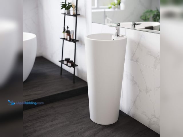 Lot 49-5476650 - Swiss Madison Well Made Forever SM-PS307 Monaco Pedestal Sink, Glossy White. Model #B07RGZW5C4. Unus...