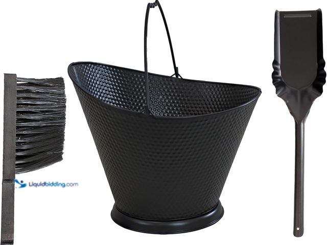 Lot 49-5485728 - Sunnydaze 5-Gallon Fireplace Ash Bucket with Shovel and Brush - Iron Ash Bucket for Indoor Fireplace...