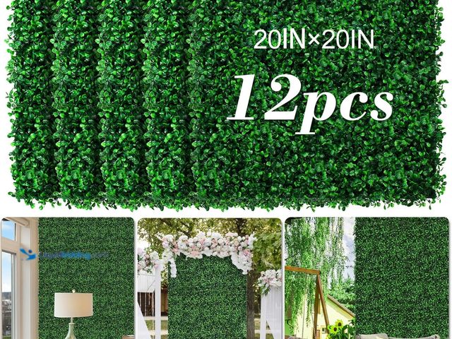 Lot 49-5477960 - AOKIE 20"X20" Artificial Grass Wall, 12 Pcs Boxwood Hedge Wall Panels UV-Anti Grass Backdrop Wall De...