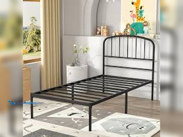 Lot 49-5559190 - Twin Size  - Mainstays Crew  Metal Platform Bed with Curved Headboard, Black Unused
