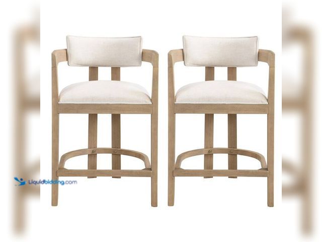 Lot 49-2000788 - Harper & Bright Designs 36 in. H Light Ash Rubber Wood Curved Counter Stool Bar Stool with Beige Bou...