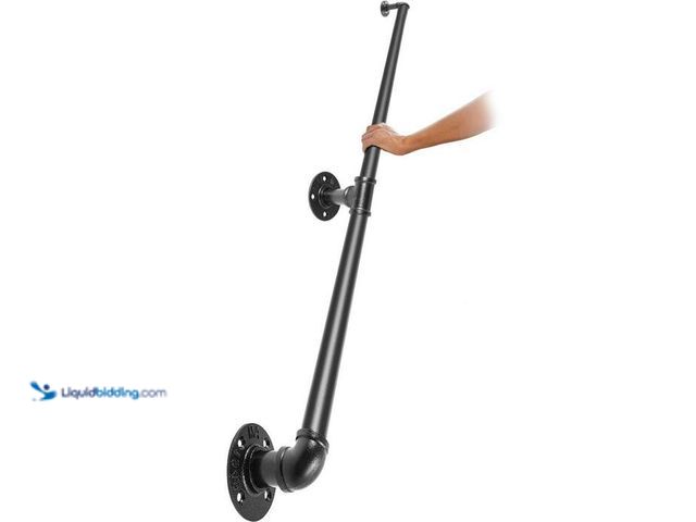 Lot 49-2000685 - VEVOR 6 ft. Pipe Stair Handrail 440 lbs. Load Capacity Wall Mounted Handrail Round Corner Handrails ...