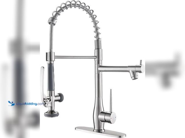 Lot 49-3563818 - Chrome Kitchen Faucet with Pull Down Sprayer, Single Handle High Pressure Kitchen Sink Faucet, Comme...