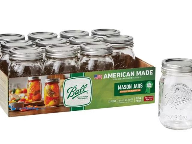 Lot 49-3566868 - Ball 8oz. 12pk Glass Regular Mouth Mason Jar 16oz with Lid and Band, Unused