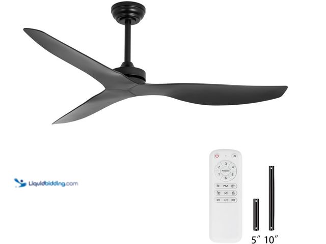 Lot 49-1516894 - Ceiling Fan without Light, 52Inch Ceiling Fans with Remote,3 Reversible Blade,6 Speed, Black for Bed...