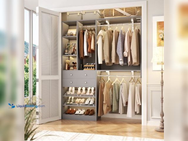 Lot 49-1558909 - Homieasy 5FT Walk-in Closet System with Drawers, 60'' Closet System with 3 Hanging Rods and Shoe Rac...