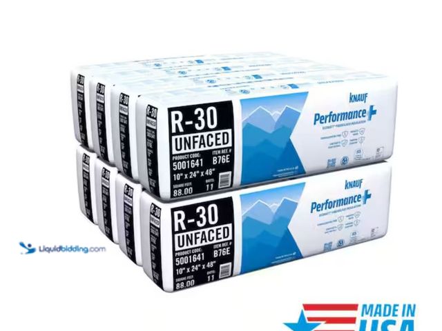 Lot 49-1632152 - (8-Bags) Knauf Insulation R30 Unfaced 24 in. x 48 in. Precut Fiberglass Insulation Batts for Floor, ...