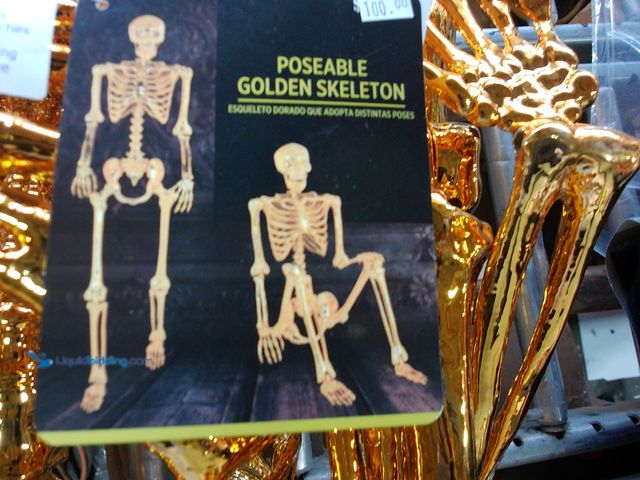 Lot 49-1534728 - Life Size Gold Plated Posable Skeleton Halloween Décor, Model #866593, Unused.  Ref#HW1009