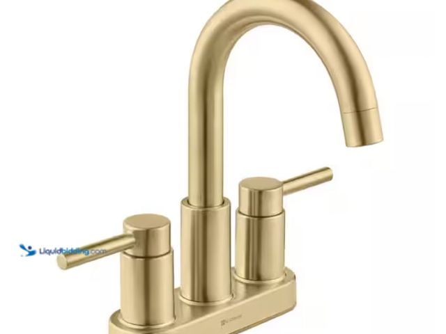 Lot 49-2026390 - Glacier Bay Dorind 4 in. Centerset 2-Handle High-Arc Bathroom Faucet in Brushed Gold, Model # HD6711...