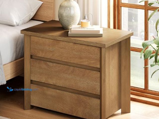 Lot 49-1569515 - Tribesigns Oversized 3 Drawers Nightstand, Large Rustic Wood Night Stands with Storage for Bedroom a...