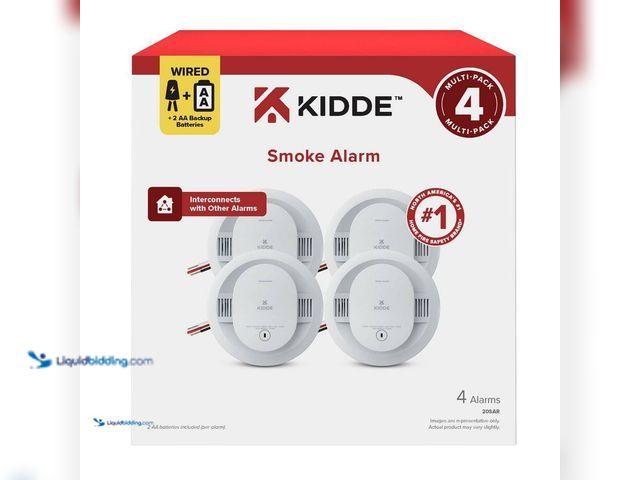 Lot 49-5581988 - Kidde Hardwired Interconnected Smoke Detector with Photoelectric Sensor (4-Pack), 20SAR. Model # 210...