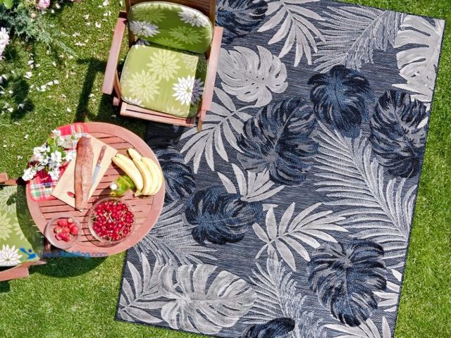 Lot 49-1516430 - CAMILSON Indoor Outdoor Rug, Navy Blue 9’x12’ Leaf Tropical Botanical Area Rugs for Indoor and Outdo...