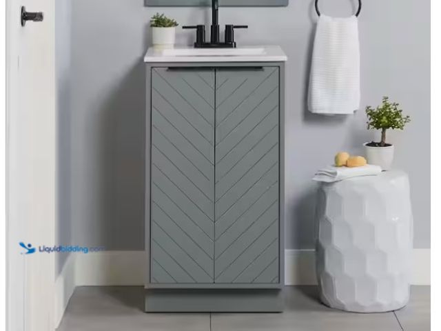 Lot 49-1571328 - Glacier Bay Lanier 19 in. Single Sink Laguna Blue Bath Vanity with White Cultured Marble Top (Assemb...