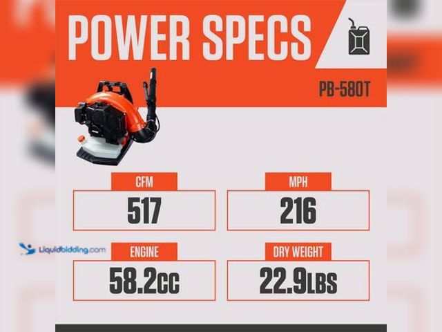 Lot 49-5549880 - ECHO216 MPH 517 CFM 58.2cc Gas 2-Stroke Backpack Leaf Blower with Tube Throttle  Model # PB-580T Use...