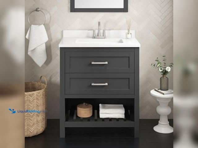 Lot 49-5489281 - Autumn 30"Single Sink Gray Bath Vanity w/White Engineered Stone Top(Assembled). Model #1012647355. U...