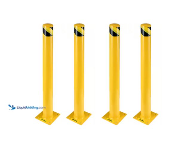 Lot 49-1636772 - 4-Pcs VEVOR Safety Bollards, 36 in. Height, 4.5 in. Dia, Steel Pipe Post, Yellow - Model # AQZYCHS36...