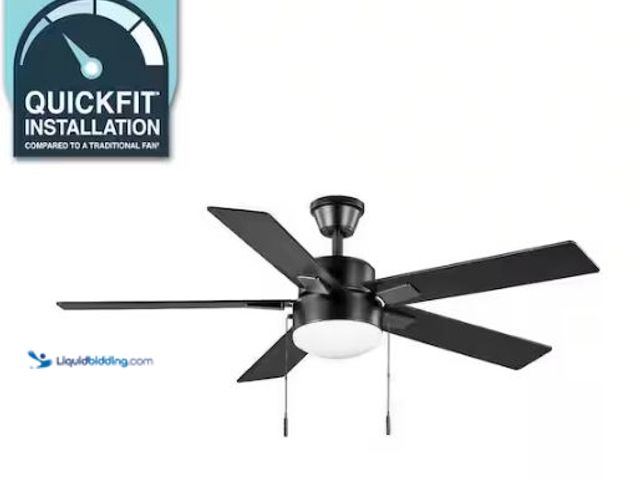 Lot 49-1569313 - Hampton Bay 52 in. Corwin Indoor/Outdoor Matte Black LED Ceiling Fan with Light Kit, Model # 56051, ...