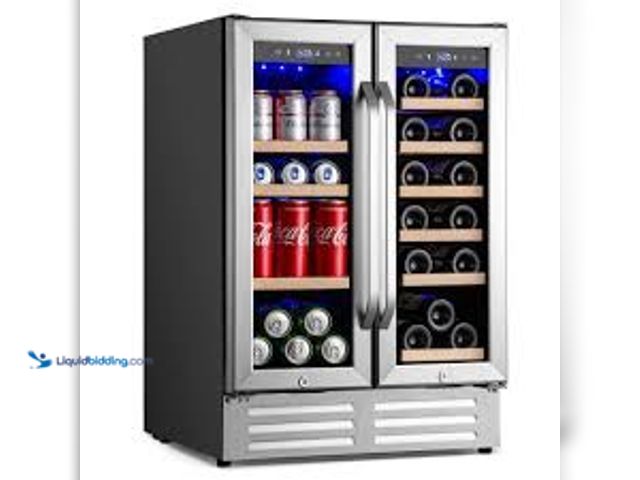 Lot 49-5407344 - Hooure Dual Zone 24 in.18-Bottle Wine and 88-Can Built-In and Freestanding Beverage Cooler, Stainles...