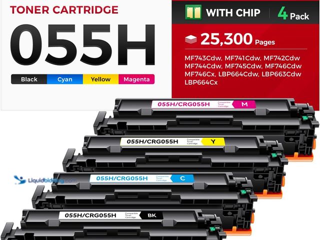 Lot 49-3566086 - 055H Toner Cartridge Set 4-Pack Black Cyan Yellow Magenta Compatible with Canon 055 CRG-055 055H Ton...