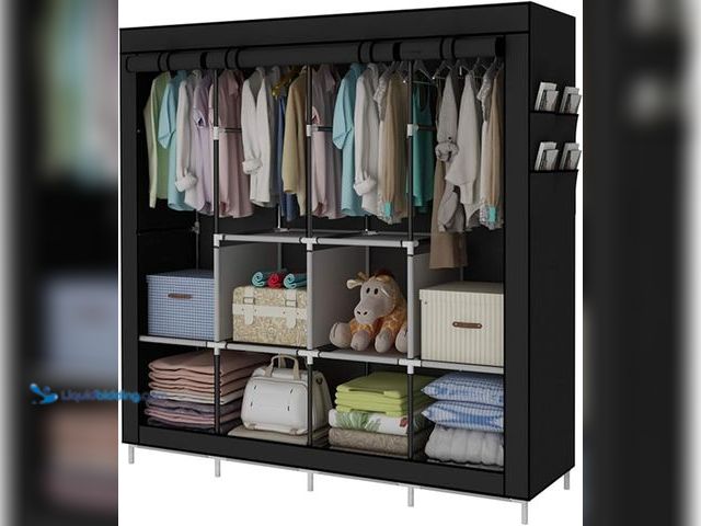 Lot 49-1568869 - ACCSTORE Portable Wardrobe Clothing Wardrobe Shelves Clothes Storage Organizer with 4 Hanging Rail, ...