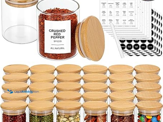 Lot 49-5411511 - 4OZ Glass Spice Jars with Bamboo Lids and 315 Labels, 32 Pcs Clear Food Storage Containers for Kitch...