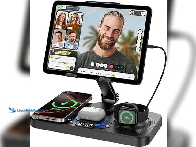 Lot 49-3528868 - 6 in 1 Wireless Charger for Apple Device, 30W Foldable Wired Charging for ipad with Clock & 7 Color ...