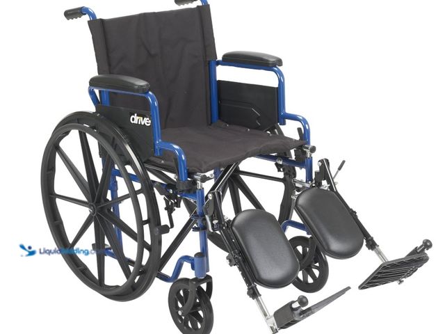 Lot 49-1516435 - Drive Medical Blue Streak Wheelchair with Flip Back Desk Arms, Elevating Leg Rests Folding Outdoor D...