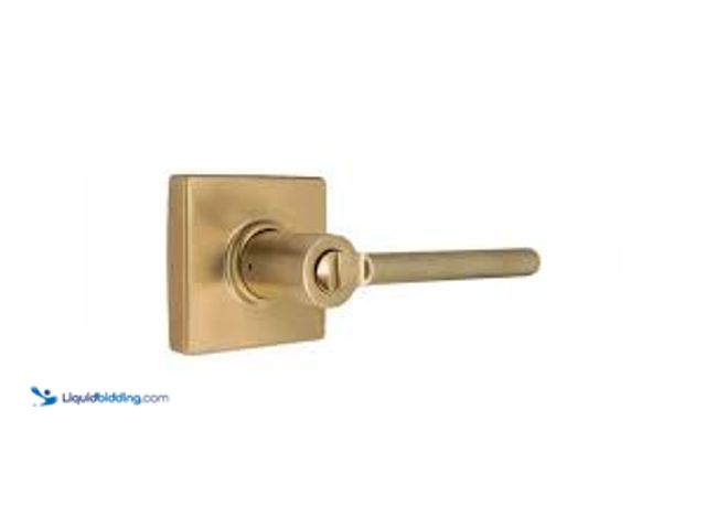 Lot 49-3540342 - QTY 2 - Defiant Tonebridge Brushed Gold Bed/Bath Door Handle with Square Rose. Model # 32LS3XM01A. U...