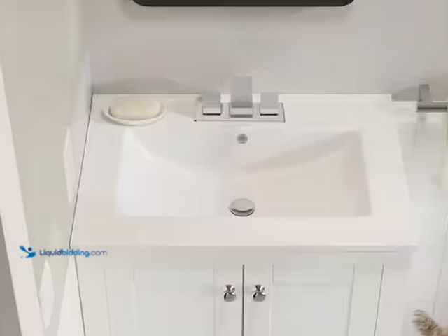 Lot 49-1572020 - Swiss Madison 24 in. Ceramic Vanity Top with 3-Faucet Holes with White Basin Model # SM-VT324-3, Unu...