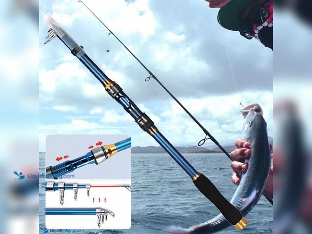 Lot 49-5388266 - Telescopic Carbon Fiber Fishing Pole 2.1m Blue - NEW - Closed Length 25.6" Extended Length 6.89'&nbs...