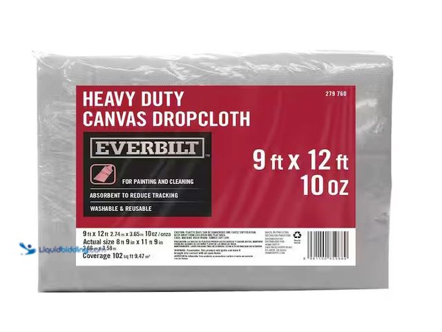 Lot 49-5555504 - Everbilt
9 ft. x 12 ft. Heavy Duty Canvas Drop Cloth, Factory Sealed