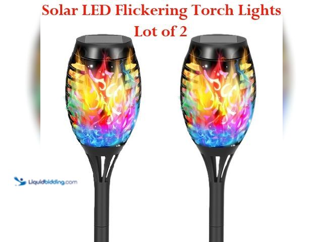 Lot 49-1616221 - Lot of 2 Solar Waterproof LED Flickering Flame Torch Lights - Multi-Colored Light - NEW - Perfect fo...