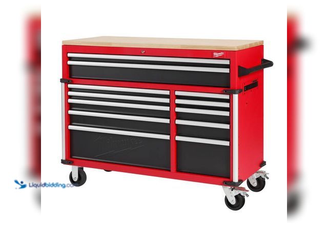 Lot 49-5406614 - Milwaukee Tool Storage 52 in. W x 22 in. D Heavy Duty Red Mobile Workbench Cabinet, Model # 48-22-85...