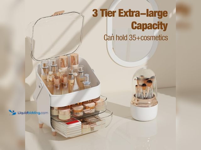 Lot 49-3527607 - Makeup Organizer, Skincare Organizers With Makeup Brush Holder, Cosmetic Organizer for Countertop,Ba...