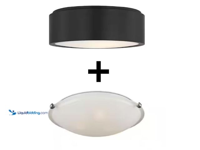 Lot 49-1631968 - Lot including (1) Generation Lighting Albee Medium 13 in. 2-Light Midnight Black Modern Ceiling Flus...