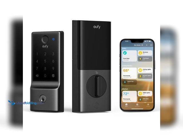 Lot 49-5406544 - Eufy E31 Black Thumb-Turn Smart Lock Deadbolt with Fingerprint Entry (Compatible with Apple HomeKit,...