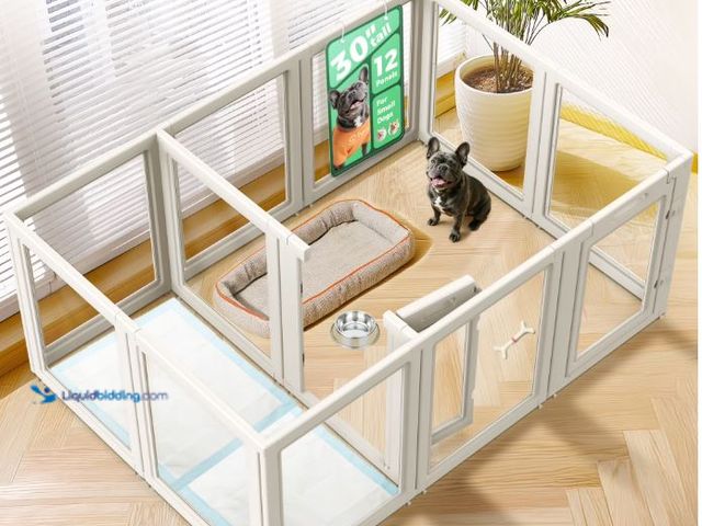 Lot 49-3472673 - FXW AuraSpace Acrylic Indoor Dog Playpen for Small and Medium Dogs, 30 Inch, 12 Panels, White Model ...