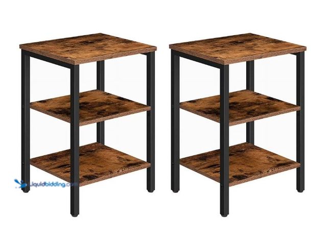 Lot 49-1556372 - HOOBRO End Tables Metal Frame Set of 2 Sofa Tables with 3-Layer Storage Shelves Living Room Home Off...