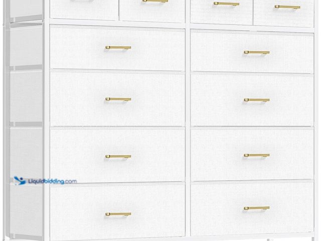 Lot 49-3564916 - VASICAR White Dresser for Bedroom with 12 Deep Drawers, Wide Chest of Drawers, 55" TV Stand with Ret...