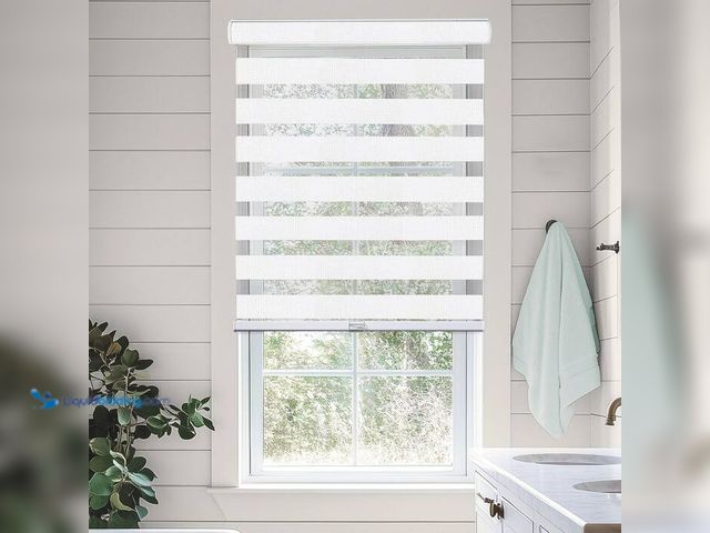 Lot 49-2021891 - Chicology Cordless Light Filtering Dual Layer Polyester Zebra Roller Window Shade, Basic Arctic 34.5...