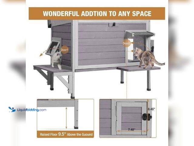 Lot 49-3473712 - Outdoor Cat House - Heavy-Duty Triple-Layer Weatherproof Shelter with, Openable Roof & Escape Doors ...
