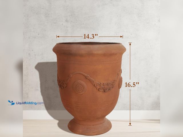 Lot 49-5549954 - Worth Garden Large Urn Planter - 14" Dia x 16.5" H Lightweight Magnesium Oxide Plant Pot with Cement...
