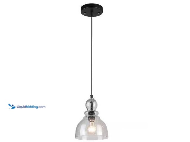 Lot 49-3637828 - Westinghouse 1-Light Oil Rubbed Bronze Adjustable Mini Pendant with Hand-Blown Clear Seeded Glass, M...
