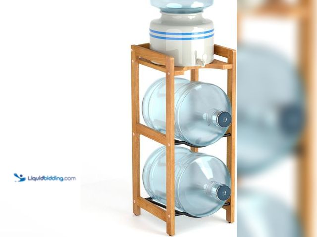 Lot 49-3513444 - 5 Gallon Water Jug Holder with Top Shelves, Natural Solid Wood Water Dispenser Stand 31"H, 3-Tiers 5...
