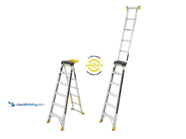 Lot 49-5453626 - Gorilla Ladders 14 ft. Reach Aluminum 2-in-1 Extension Multi-Position Ladder with Project Bucket, 30...