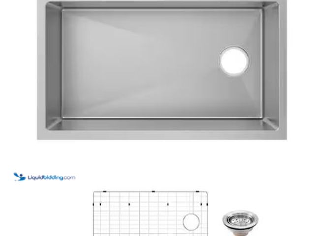 Lot 49-1569260 - Glacier Bay Tight Radius 31 in. Undermount Single Bowl 18 Gauge Stainless Steel Kitchen Sink with Ac...
