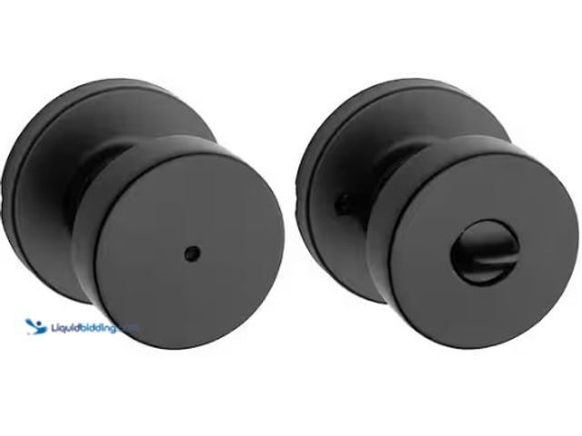 Lot 49-1569215 - Lot of (2) Kwikset Pismo Round Matte Black Bed/Bath Door Knob Featuring Microband Antimicrobial Tech...