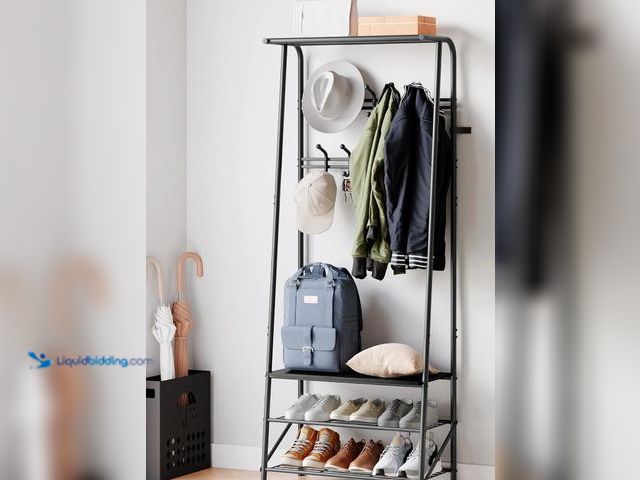 Lot 49-5485224 - Garvee Coat Rack, 4-In-1 Hall Tree, Entryway Shoe Bench Coat Standwith Metal Frame, 3-Tier Shelf and...