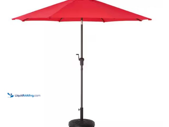 Lot 49-1515627 - Hampton Bay 9 ft. Aluminum Market Crank and Tilt Patio Umbrella in Ruby, Model # UCA171057-RUBY, Unu...